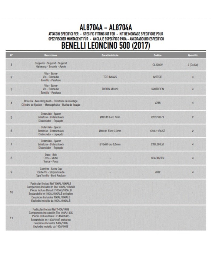 Kit attacchi Givi specifici per Benelli Leoncino 500 Leoncino Trail 500