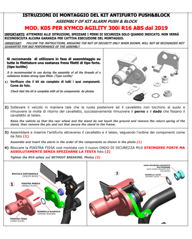 Antifurto Meccanico blocca cavalletto per Kymco Agility 300i R16 ABS