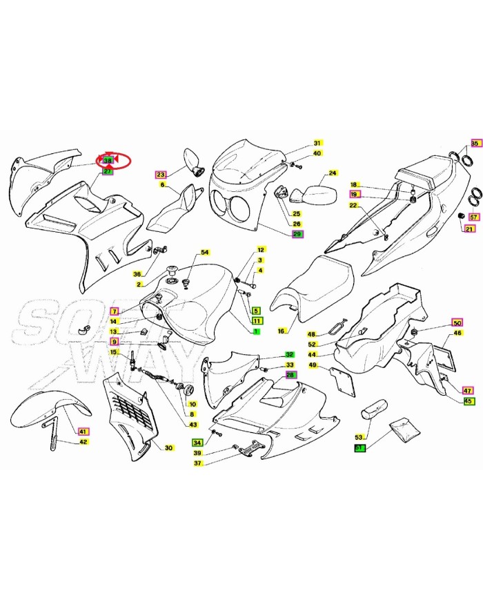 Carena superiore serbatoio destro nero originale Aprilia AF1 Sintesi codice AP8130617