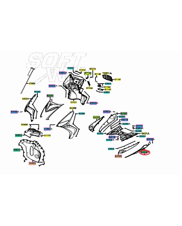 Fascione posteriore inferiore argento zebru Kymco Agility Plus I 50-125-150 codice 00164582HL