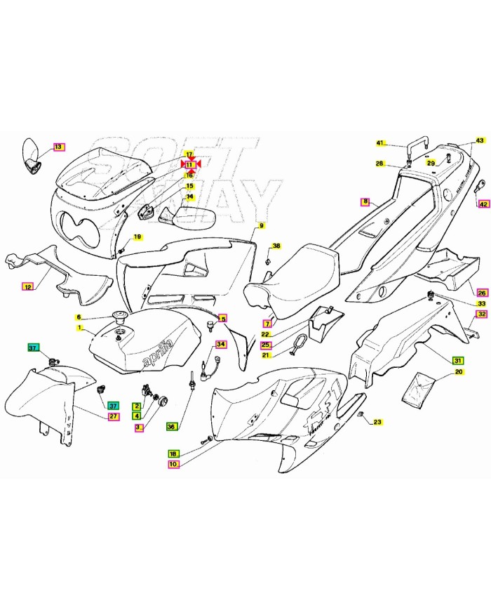 Cupolino anteriore rosso originale Aprilia AF1 Sintesi 50 codice AP8230465