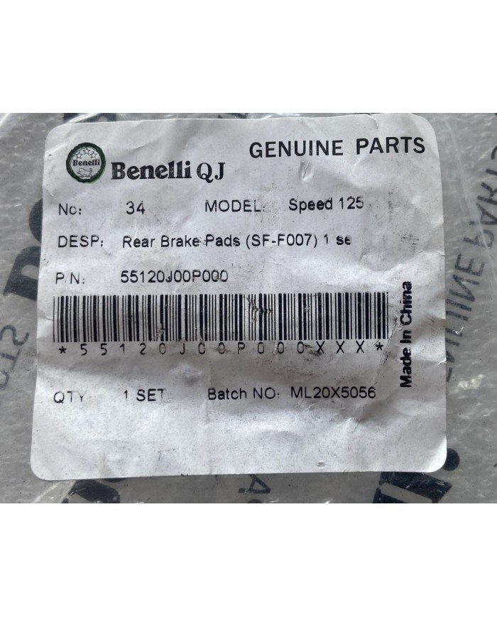 Coppia pastiglie freno posteriore originale Benelli Quattronovex codice 55120J00P000